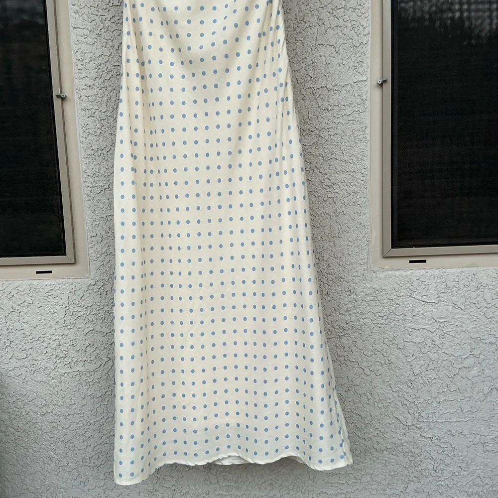 NWOT Lulu’s Meara Ivory and Blue Polka Dot Halter Midi Dress Large 2653211 Party